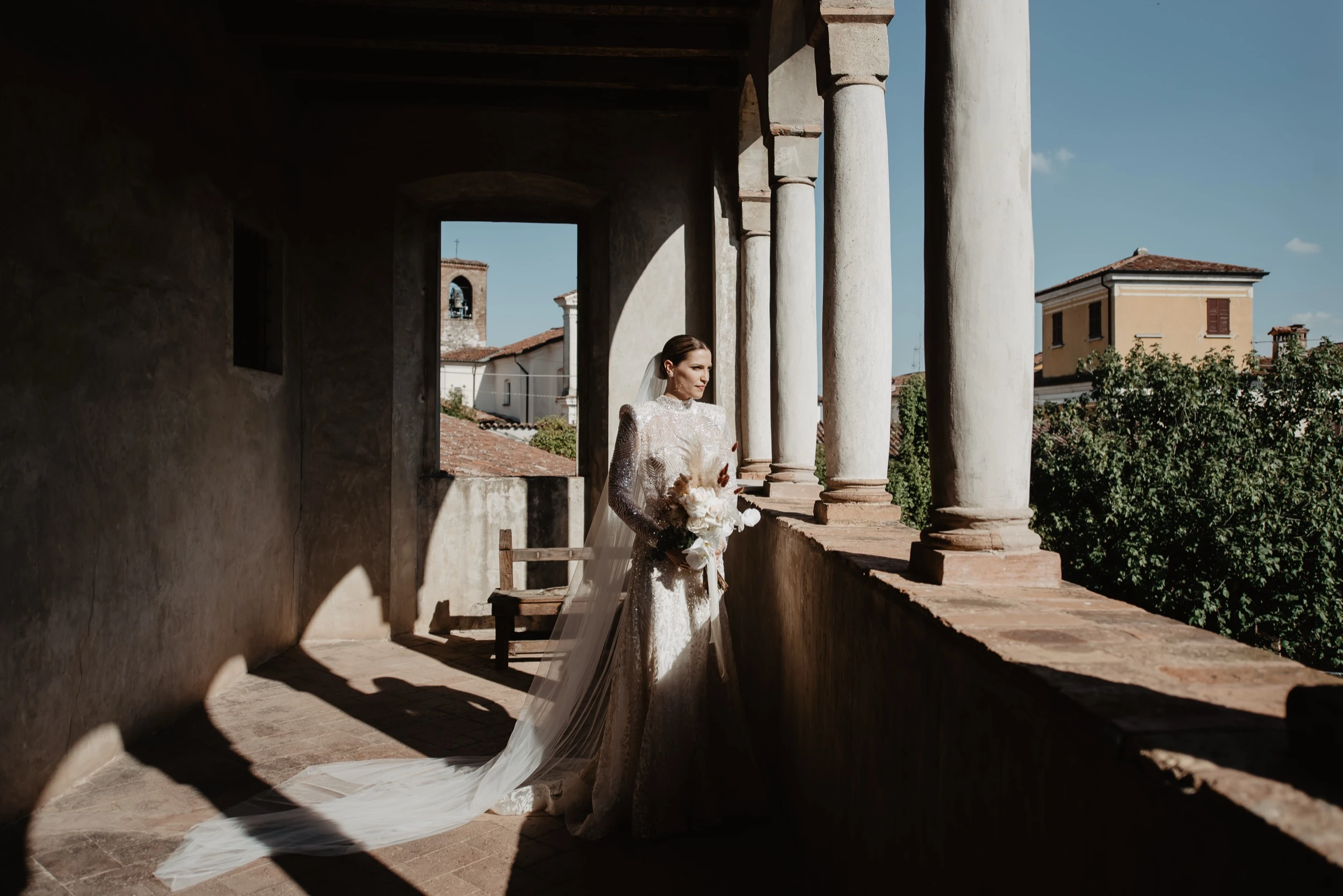Bride among the columns of a historic Italian villa — Rossella Putino Photography